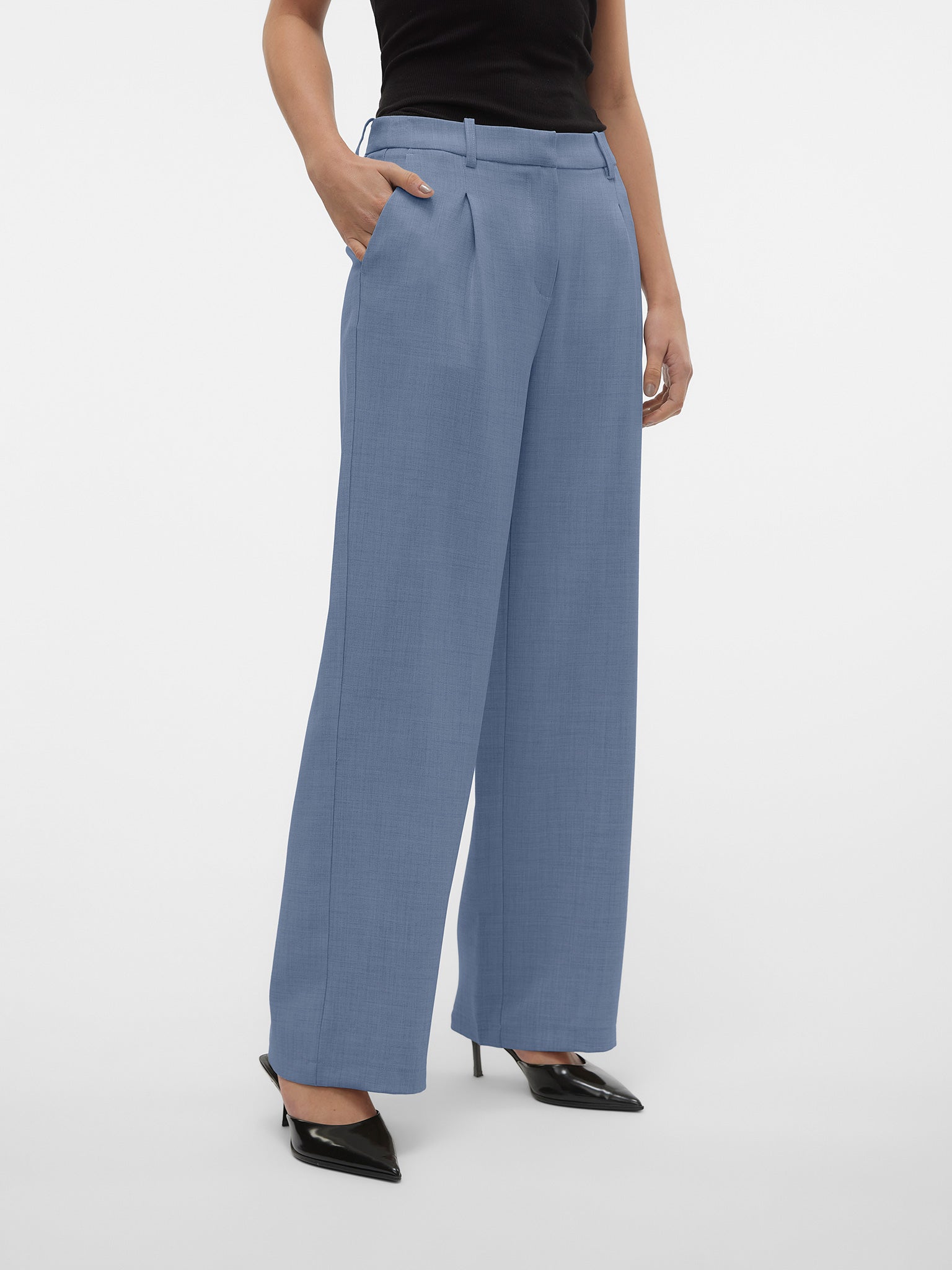 Γυναικείο παντελόνι λοξότσεπο VMCASSIDY MW WIDE PANT NOOS 10334507 | 10334507