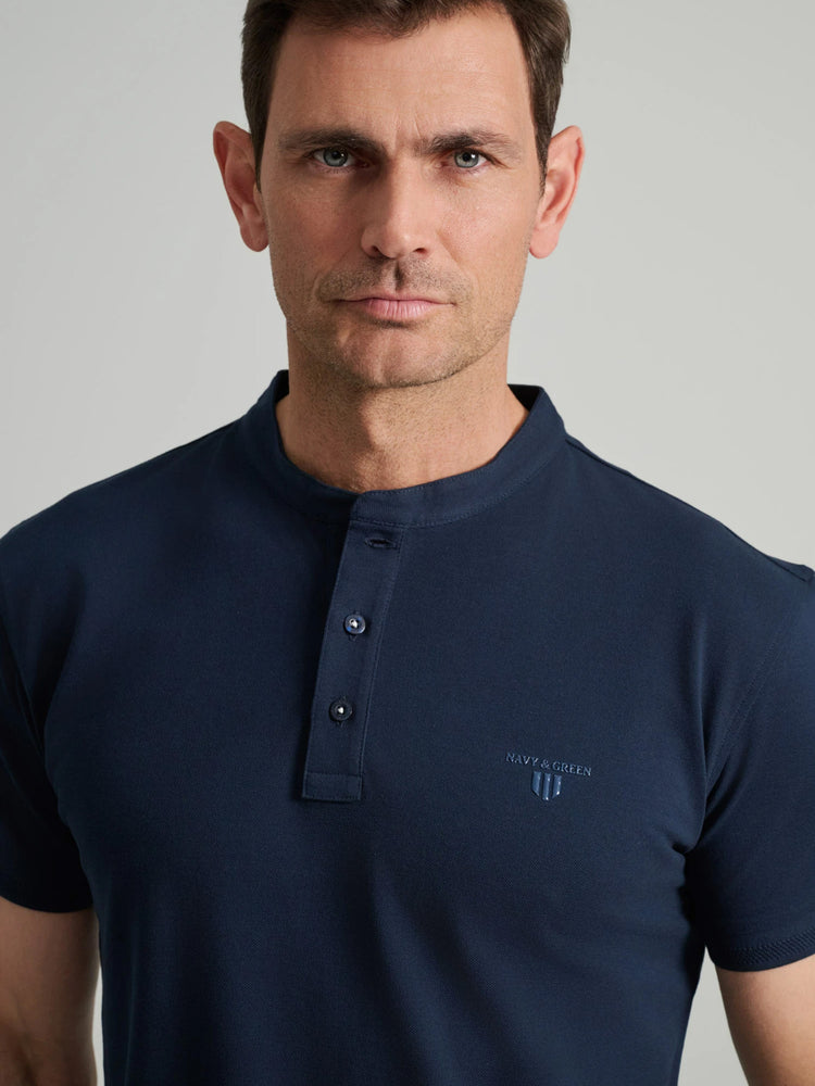 Ανδρικό polo mao γιακάς marine blue 24GE.959/PB/YL.3 | 24GE.959/PB/YL.3