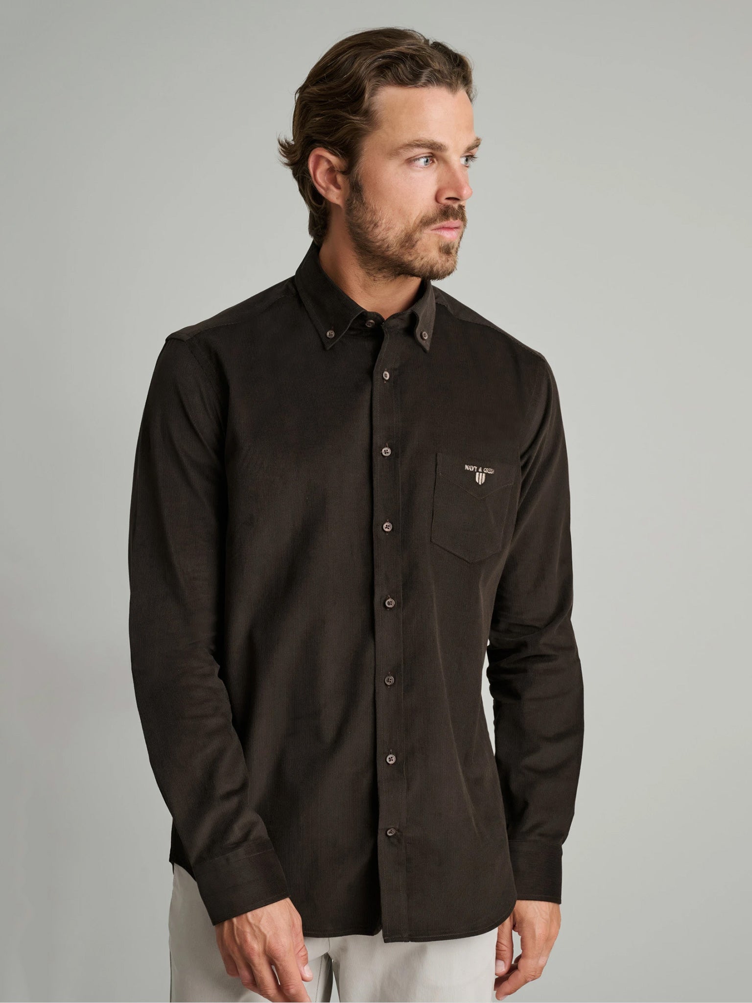 Ανδρικό πουκάμισο κοτλέ dark brown 24NG.SD146/1B.1 | 24NG.SD146/1B.1