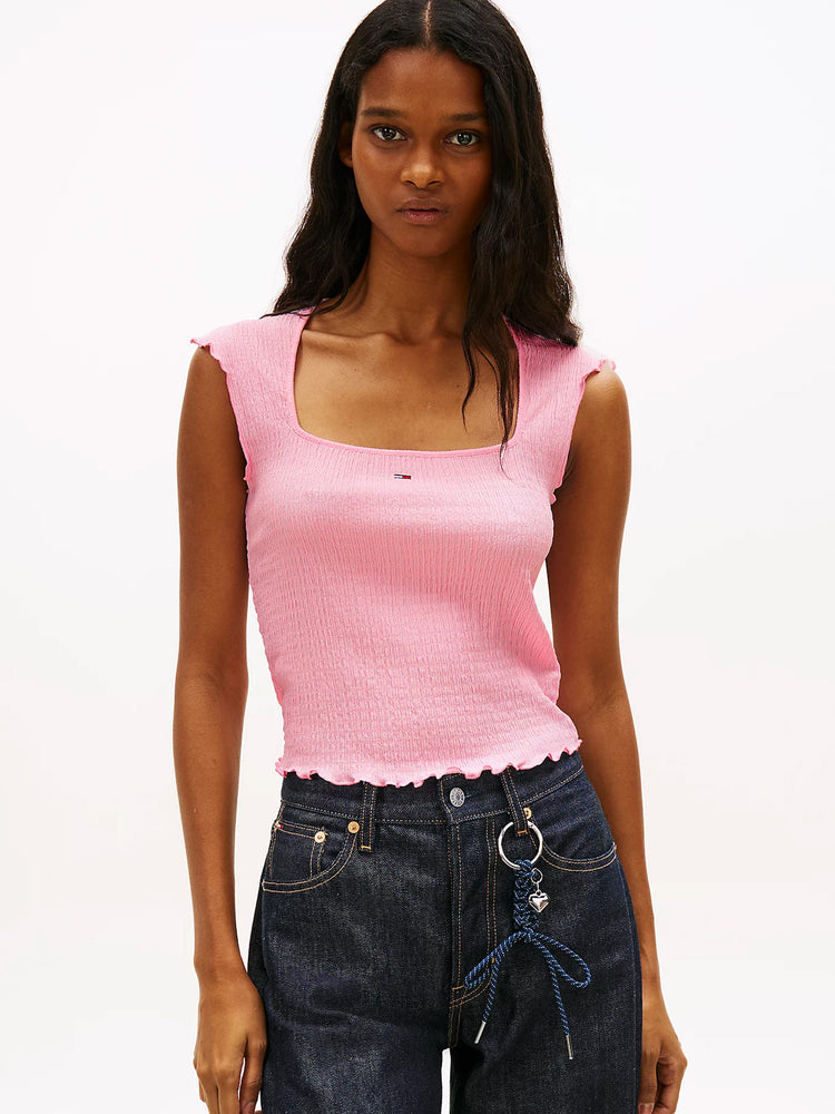 Γυναικεία μπλούζα γκοφρέ TJW SLIM SH SQUARE NCK SMOCK TOP DW0DW22220TN9 | DW0DW22220TN9