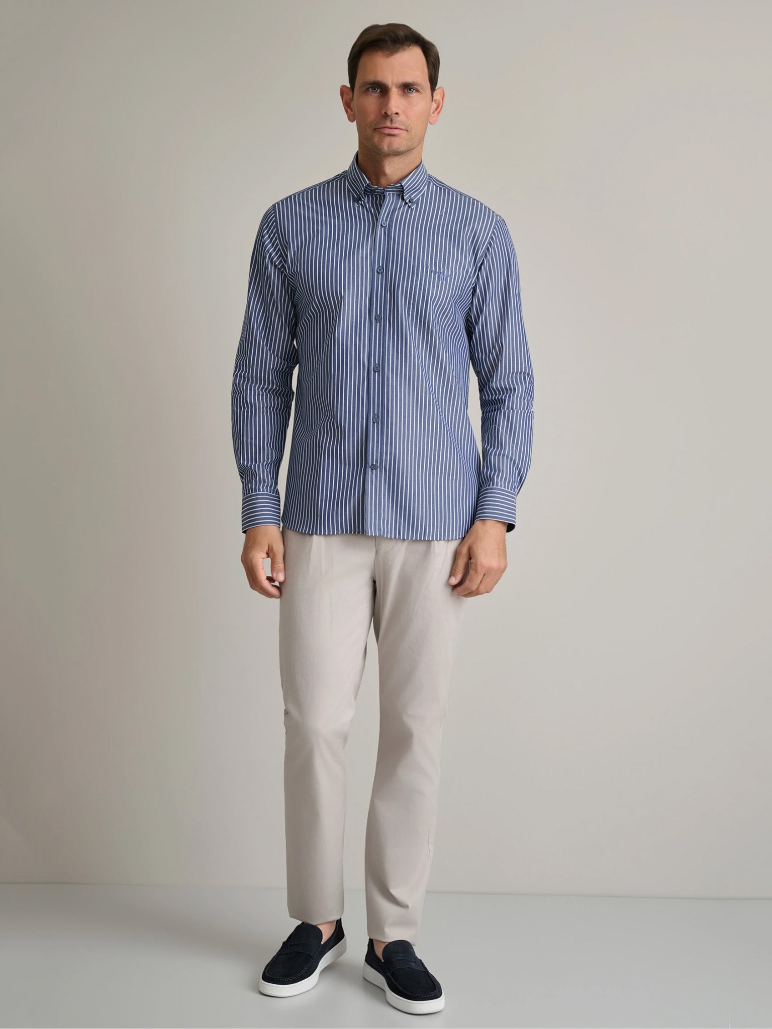 Ανδρικό πουκάμισο ριγέ navy/white 24NG.BX255/1B | 24NG.BX255/1B