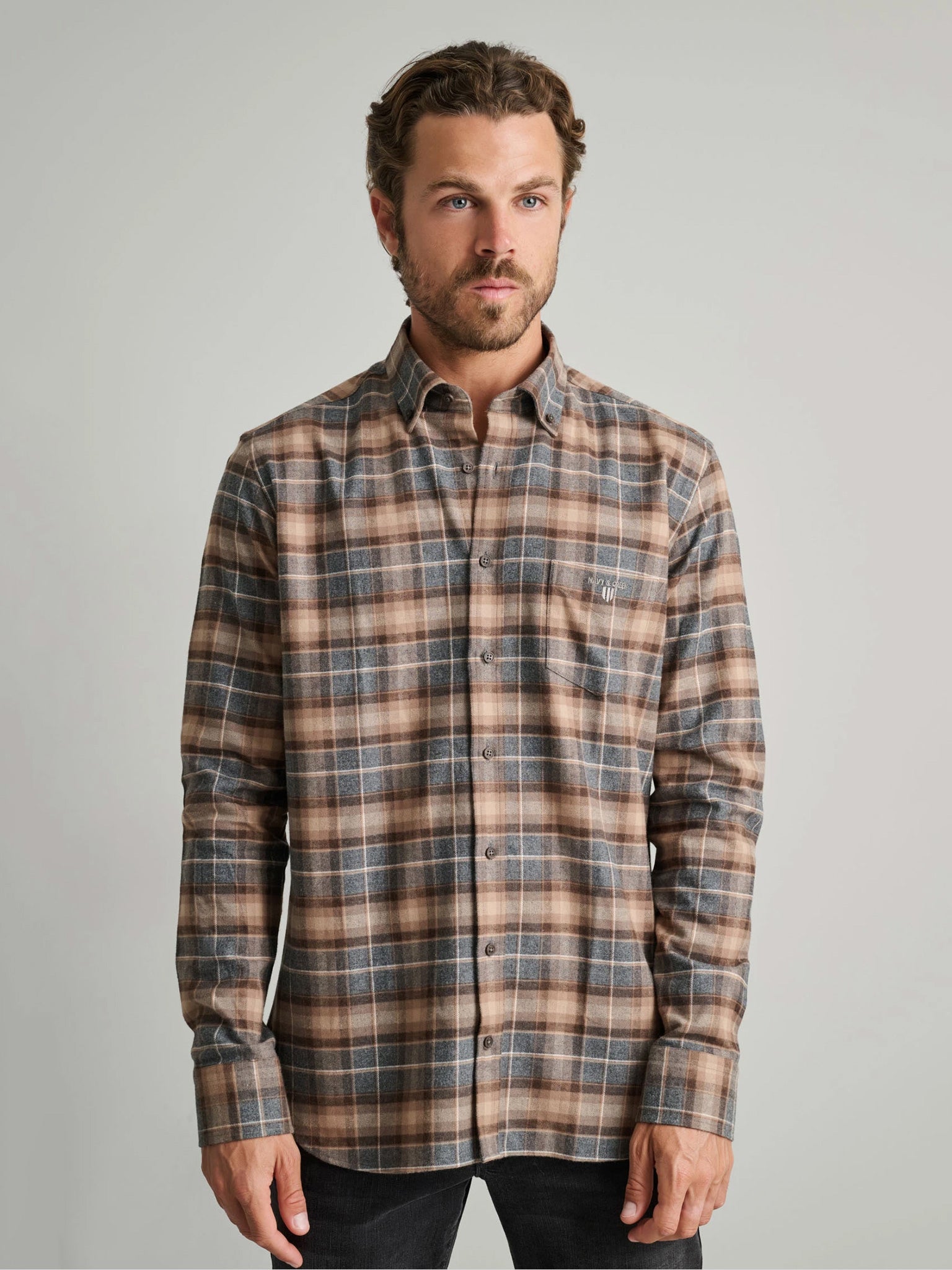 Ανδρικό πουκάμισο brown/grey 24NG.SD196/1B | 24NG.SD196/1B