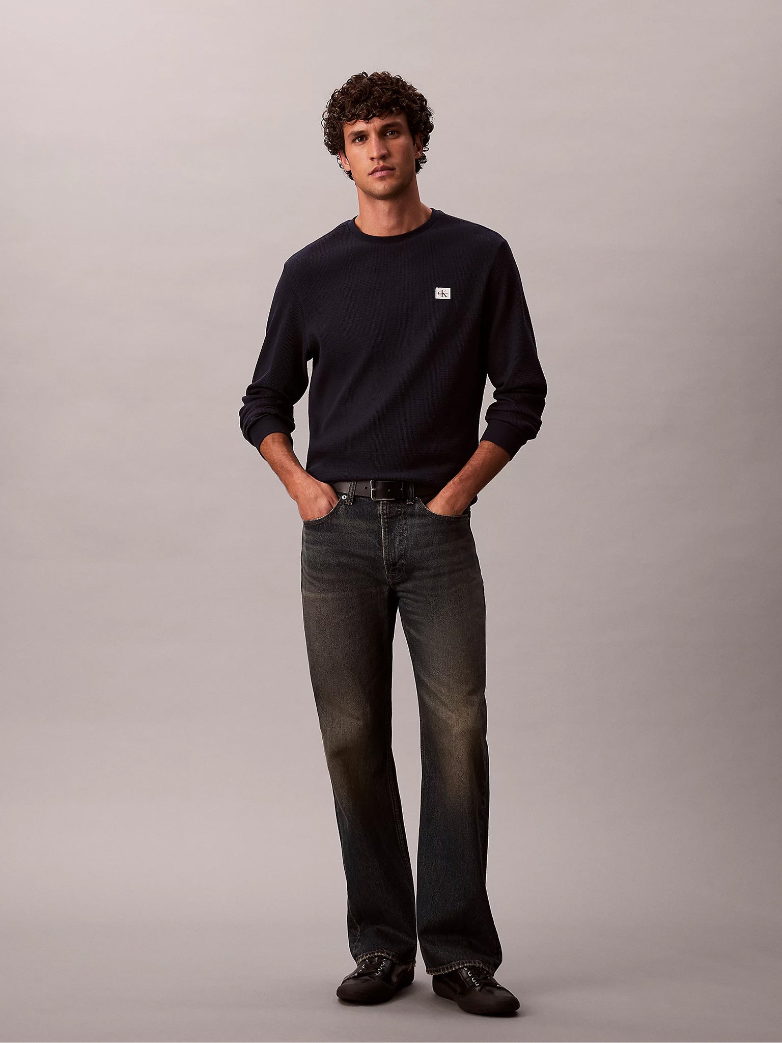Ανδρική μπλούζα πλεκτή LS WAFFLE BADGE CREWNK TEE LV040EM217CEF | LV040EM217CEF