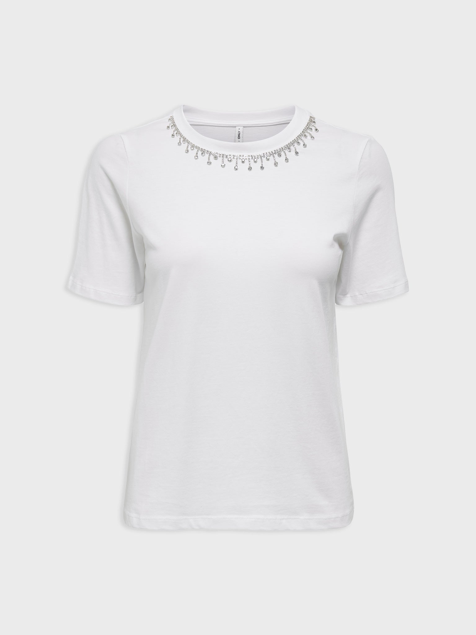 Γυναικείο t-shirt με στρας γιακά ONLCHERI LIFE S/S O-NECK CHAIN TOP JRS 15350116 | 15350116