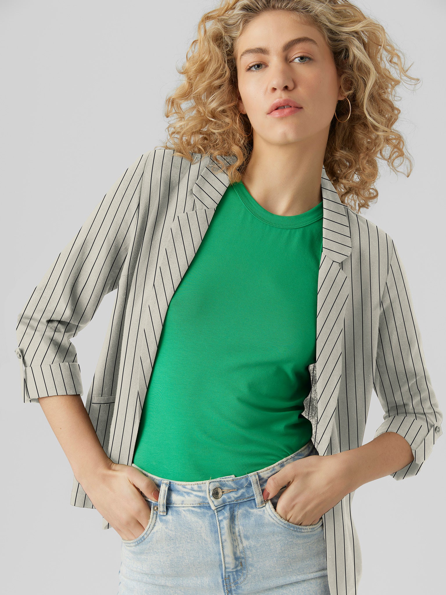 Γυναικείο σακάκι λινό ριγέ VMJESMILO 3/4 LOOSE BLAZER WVN GA NOOS 10279700 | 10279700