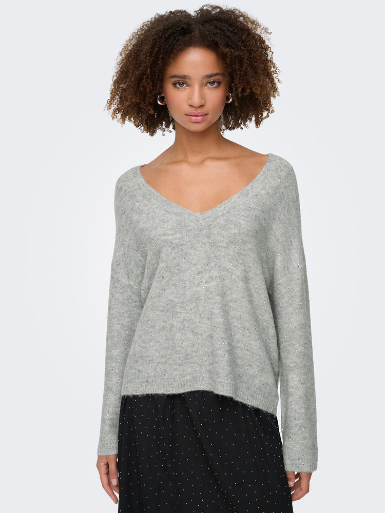 Γυναικεία μπλούζα γκλίτερ ONLARIZONA LS SEQUINS V-NECK 15358452 | 15358452