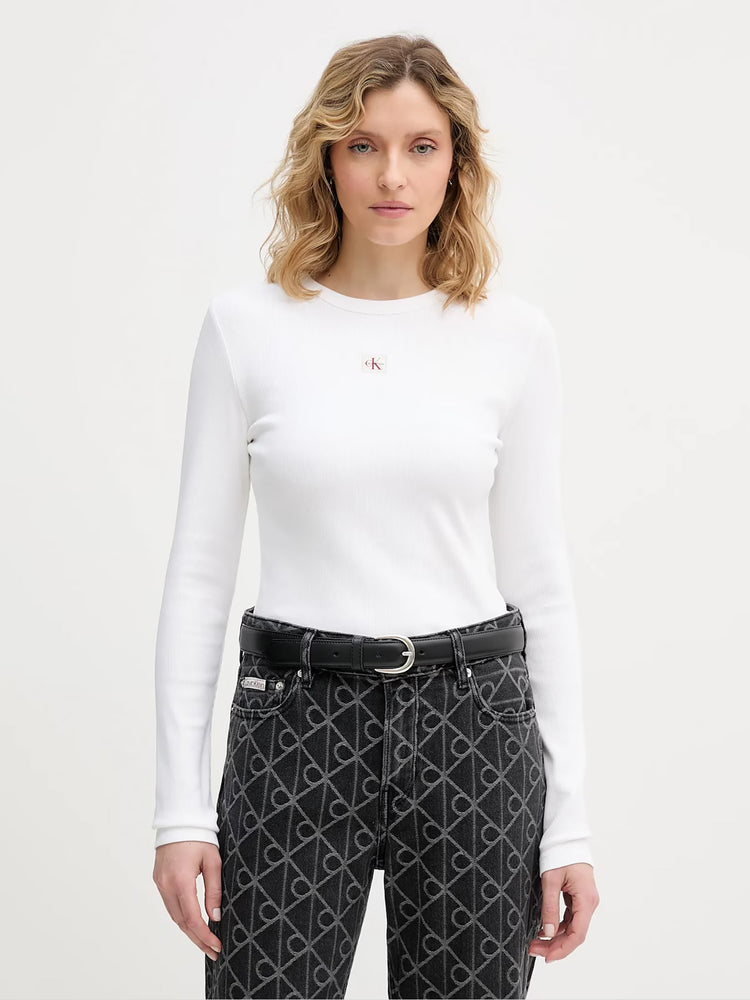 Γυναικεία μπλούζα ριπ LS WOVEN LABEL 2X2 RIB CREW TOP LV047E205GYAA | LV047E205GYAA