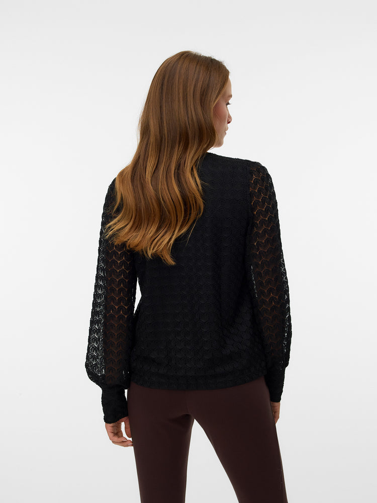 Γυναικεία μπλούζα διάτρητη VMBECCA LS V-NECK LACE TOP JRS NOOS 10336137 | 10336137