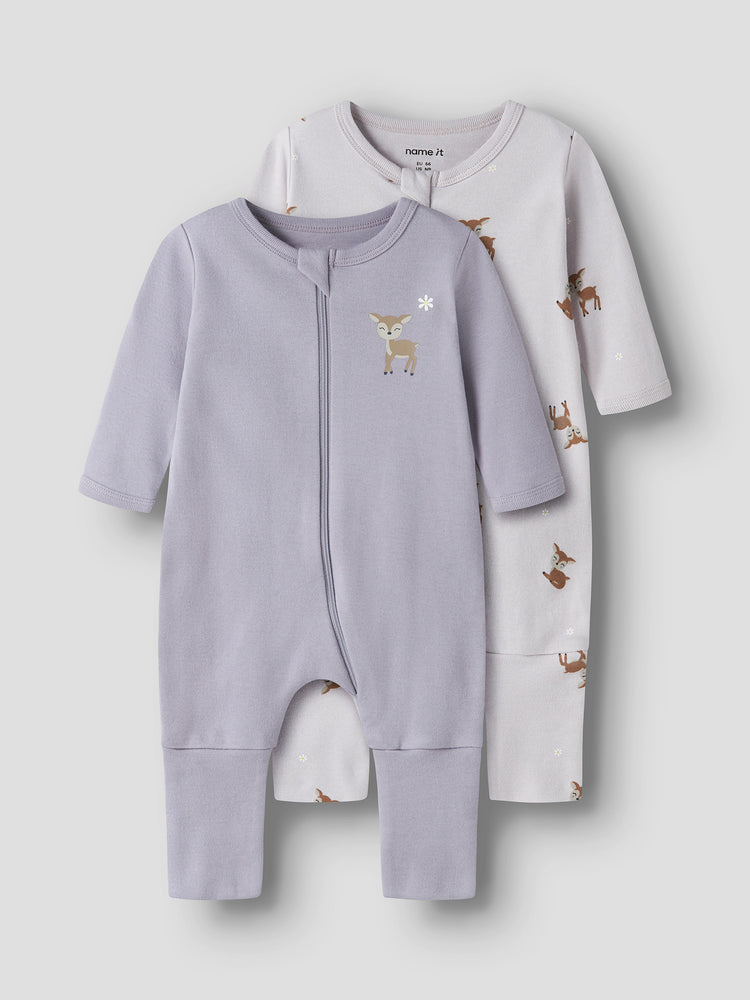 Βρεφικά φορμάκια σετ 2 τεμ NBFNIGHTSUIT 2P ZIP FF LILAC DEER NOOS 13254800 | 13254800