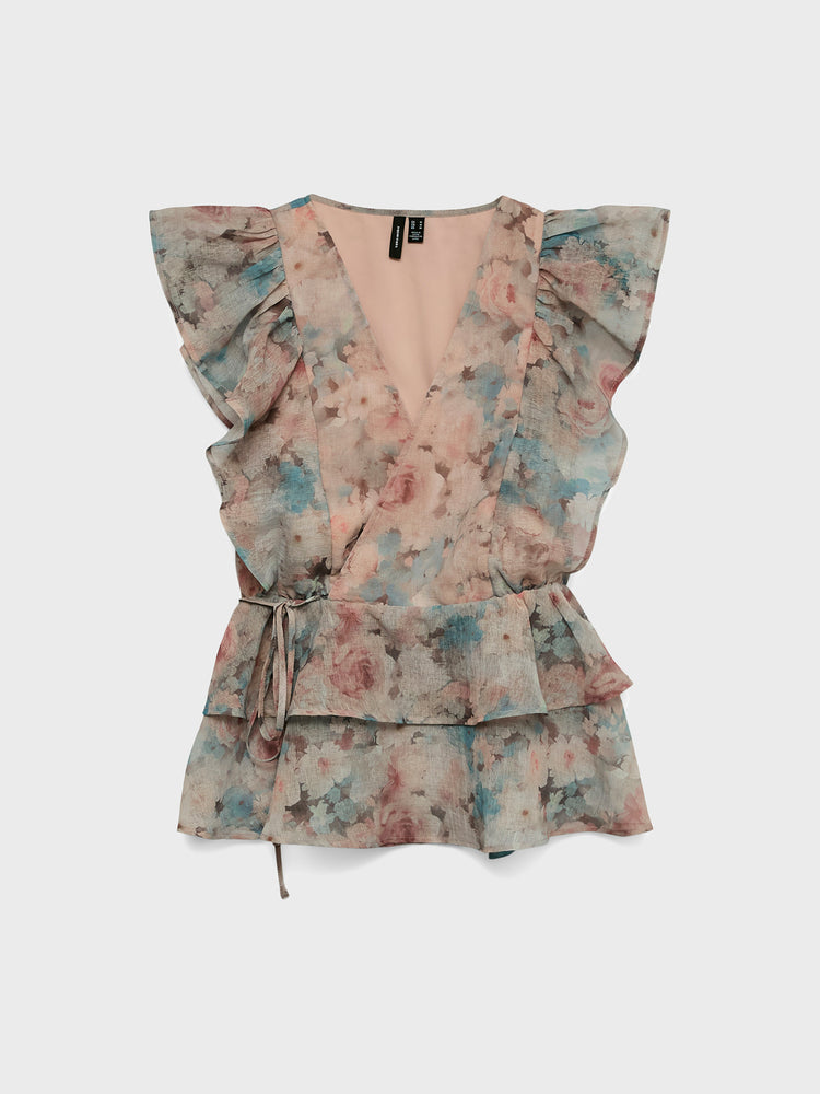 Γυναικείο top φλοράλ VMSABRINA SS FLOUNCE TOP WVN EXP 10343869 | 10343869