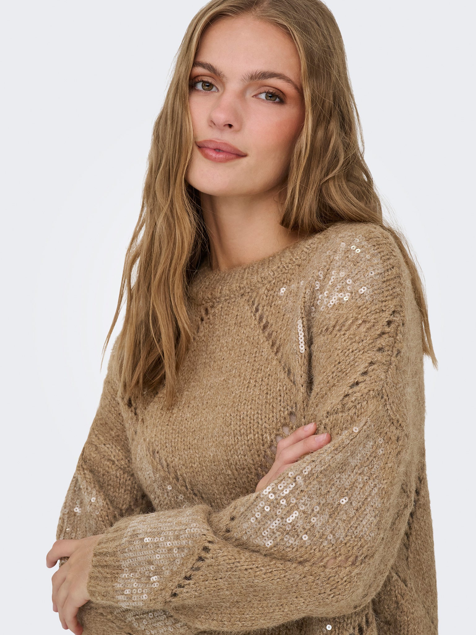 Γυναικεία μπλούζα πλεκτή ONLKANSAS LIFE LS SEQUINS O-NECK KNT 15358402 | 15358402