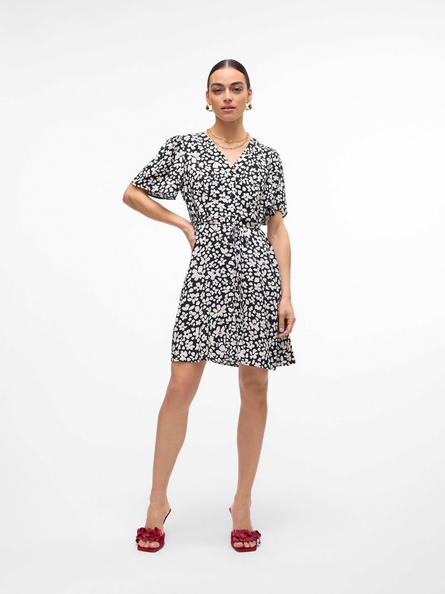 Γυναικείο φόρεμα φλοράλ VMALBA SS SHORT DRESS WVN NOOS 10292845 | 10292845