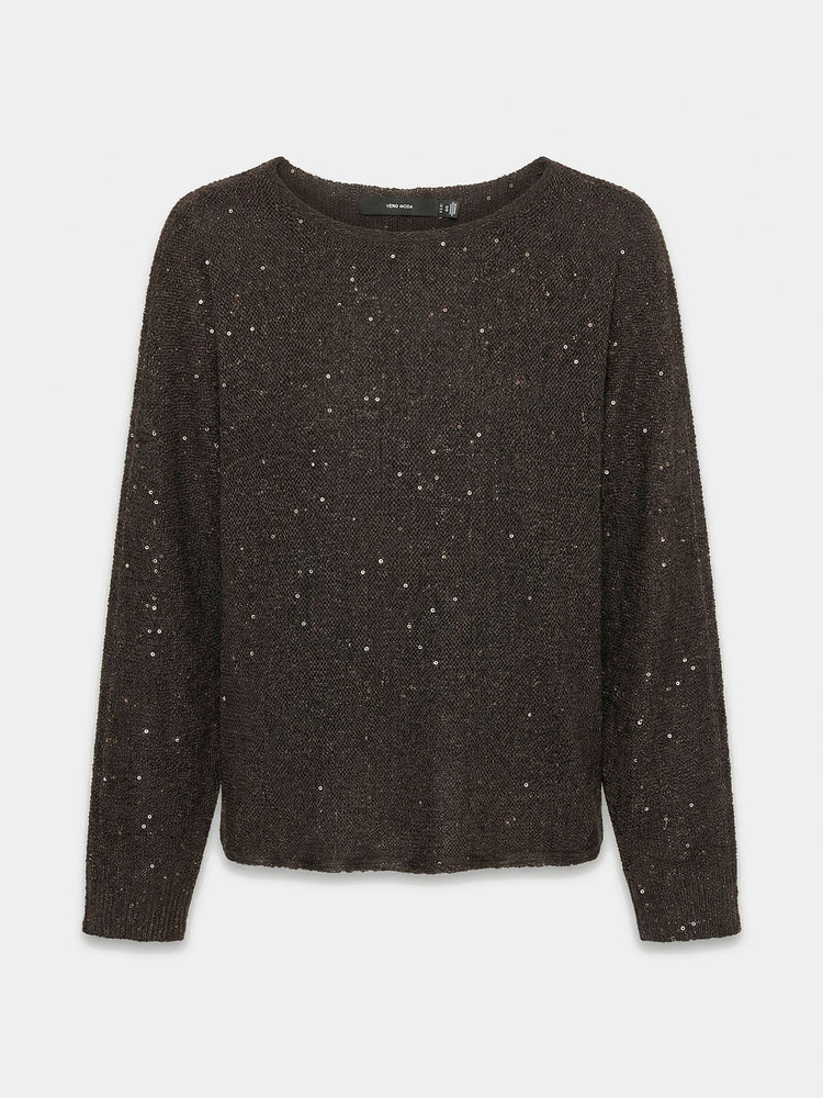 Γυναικεία μπλούζα με παγιέτα VMNEWLEILANI LS BOATNECK BATWING PULL 10352584 | 10352584