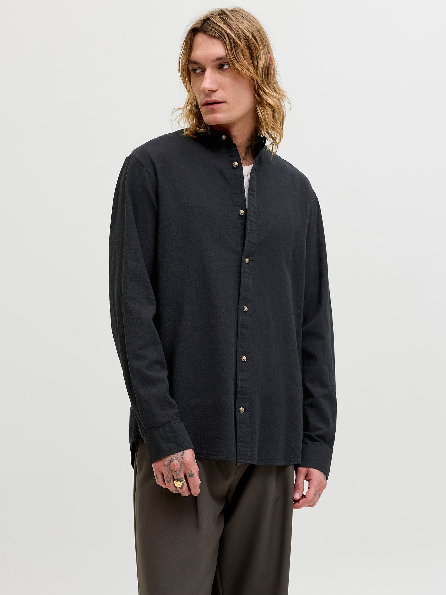 Ανδρικό πουκάμισο mao γιακάς JJESUMMER LINEN BLEND BAND SHIRT 12289184 | 12289184