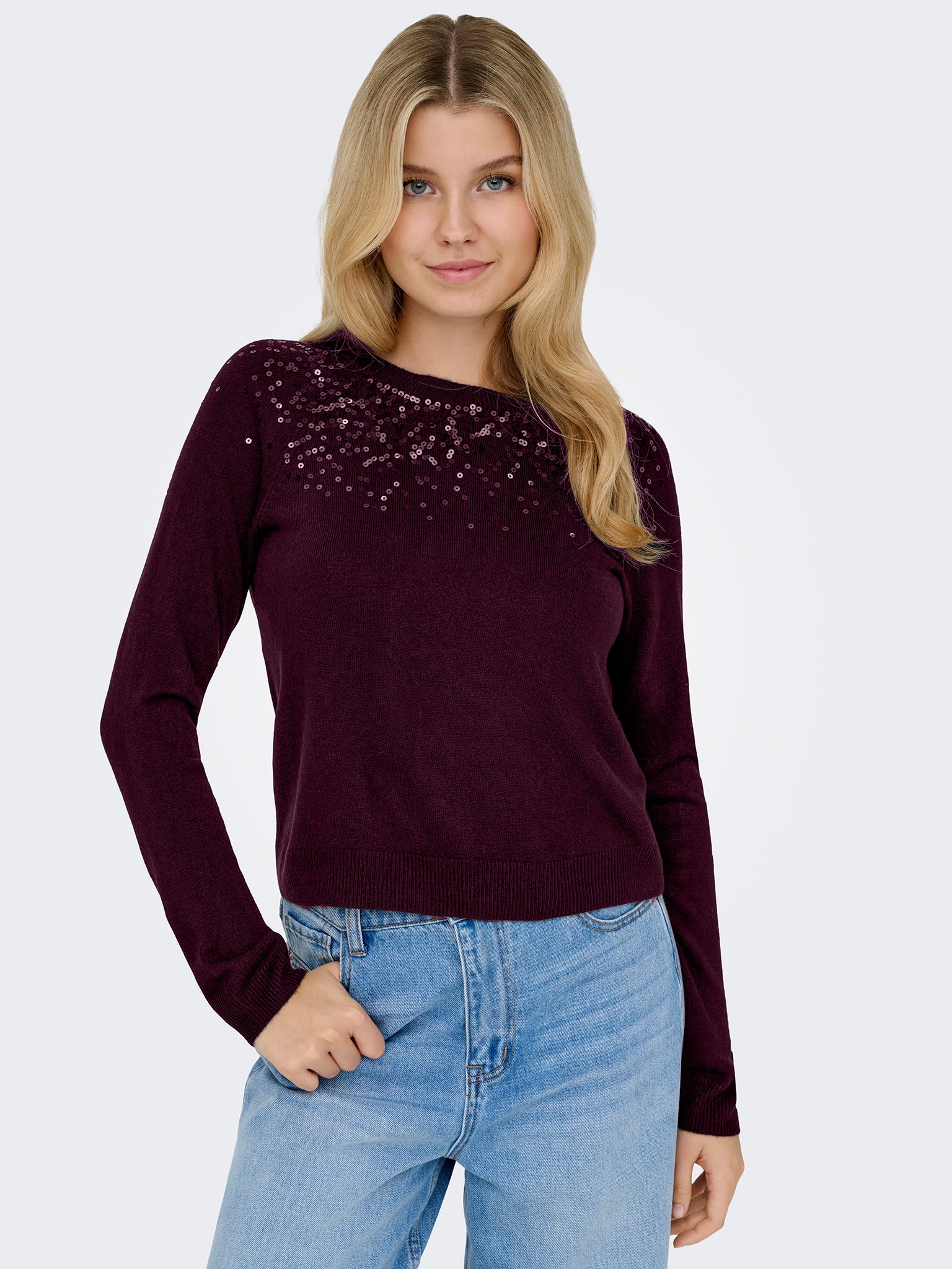 Γυναικεία μπλούζα ONLSTARRY LS SEQUIN O-NECK KNT 15359242 | 15359242
