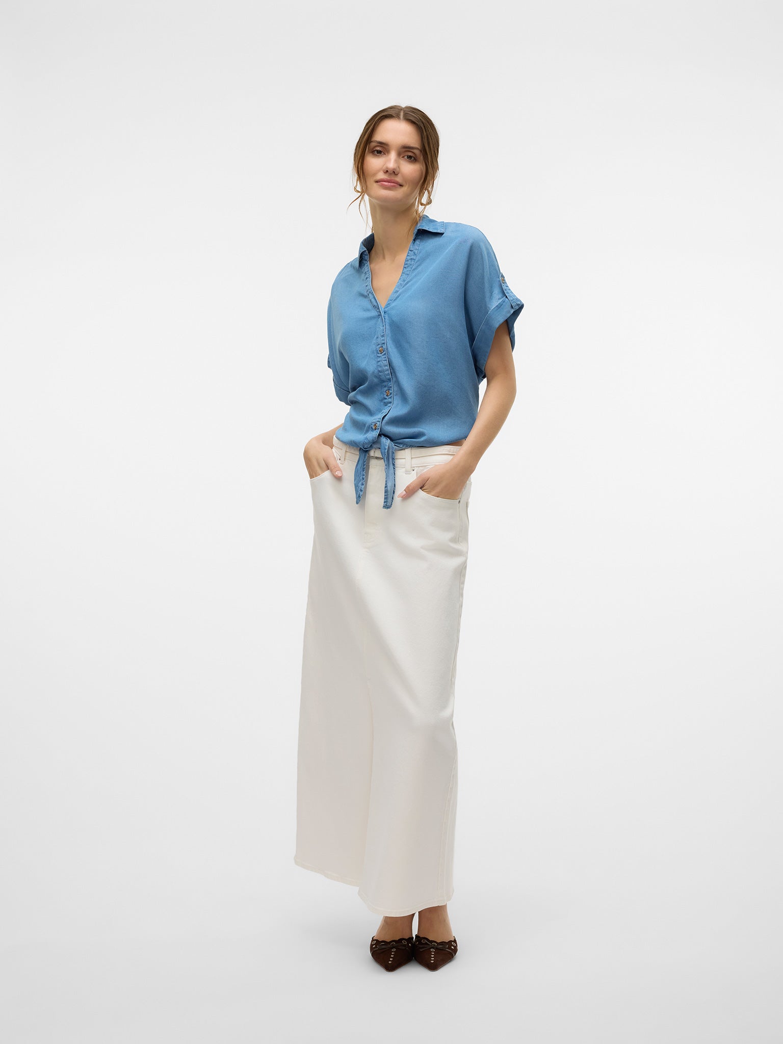 Γυναικείο πουκάμισο τζιν VMFLEUR SS BOW TENCEL SHIRT 10326059 | 10326059