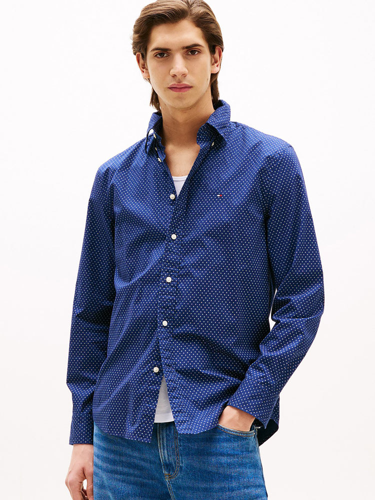 Ανδρικό πουκάμισο μικροσχέδιο FLEX POPLIN FAKE SOLID RF SHIRT MW0MW394370GY | MW0MW394370GY