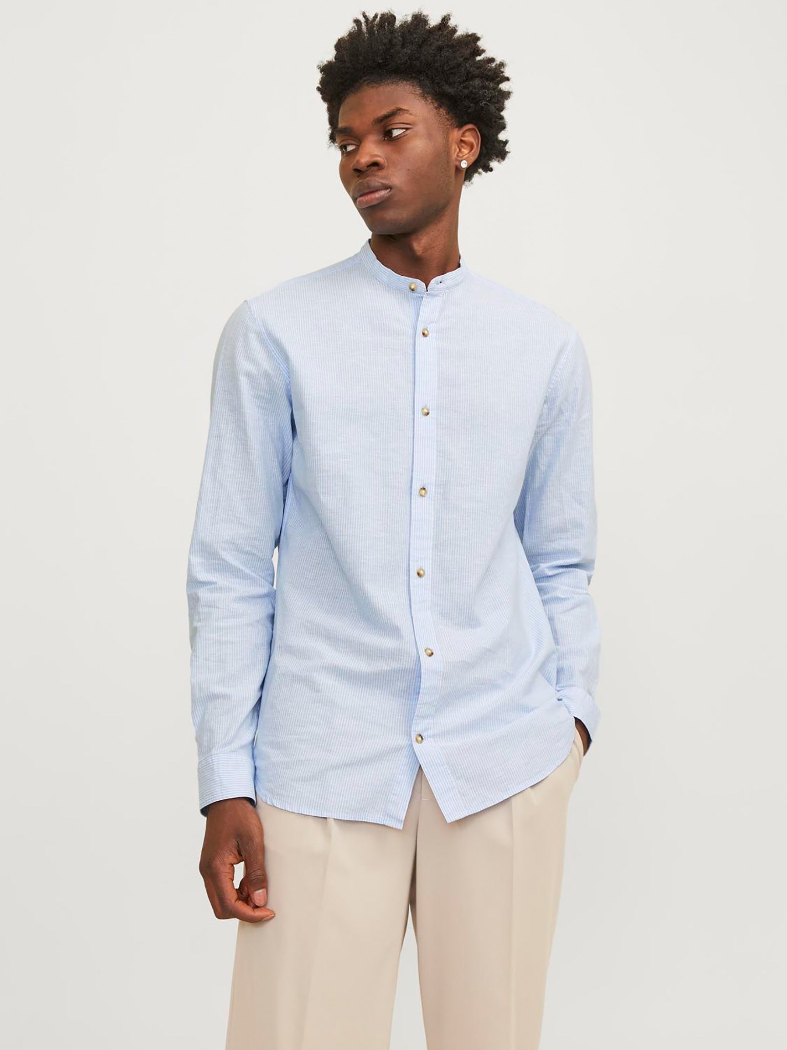 Ανδρικό πουκάμισο λινό JJESUMMER BAND LINEN BLEND SHIRT LS SN 12248385 | 12248385