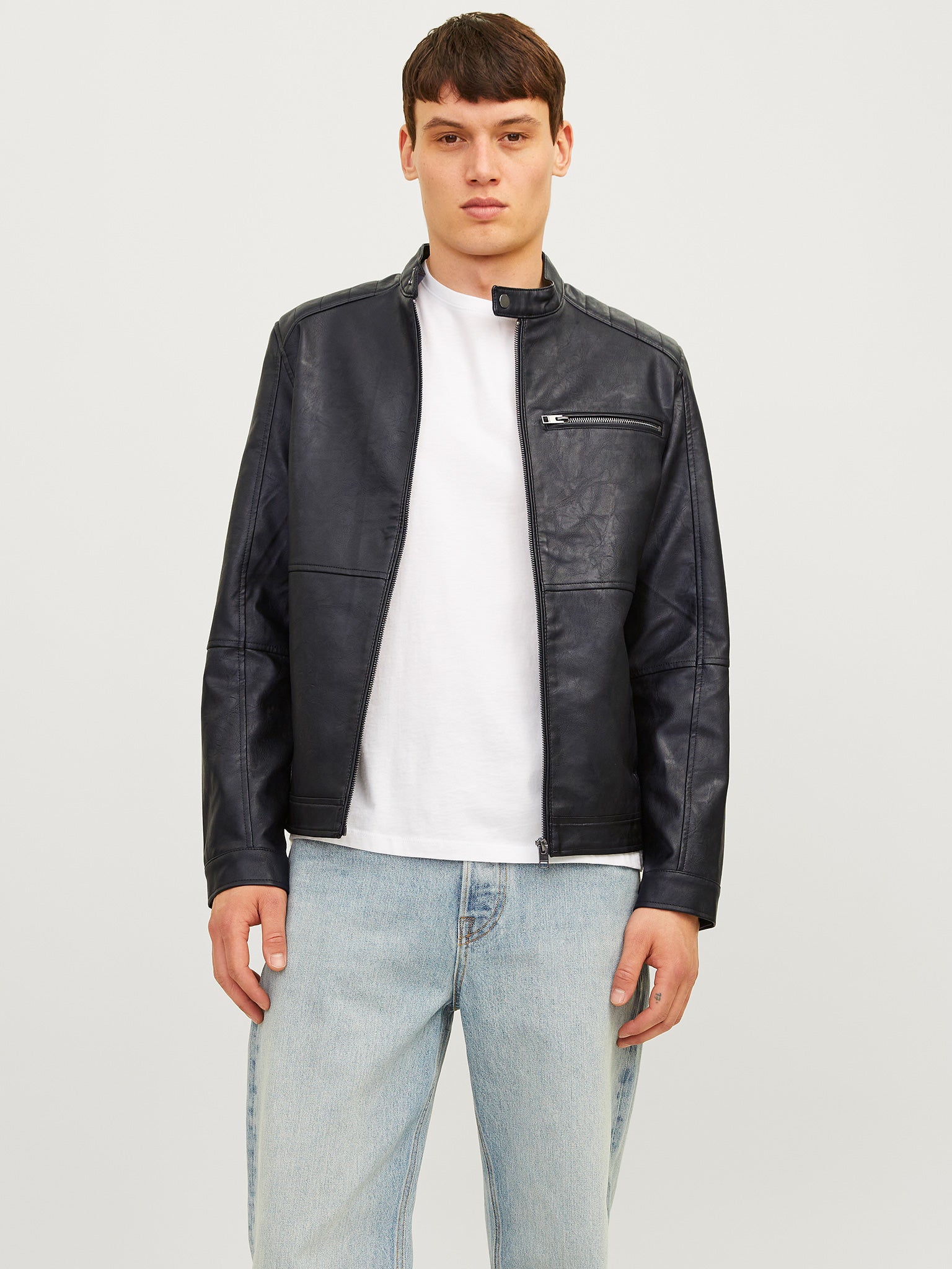 Ανδρικό μπουφάν δερματίνη JJEDYLAN PU BIKER JACKET NOOS 12261196 | 12261196