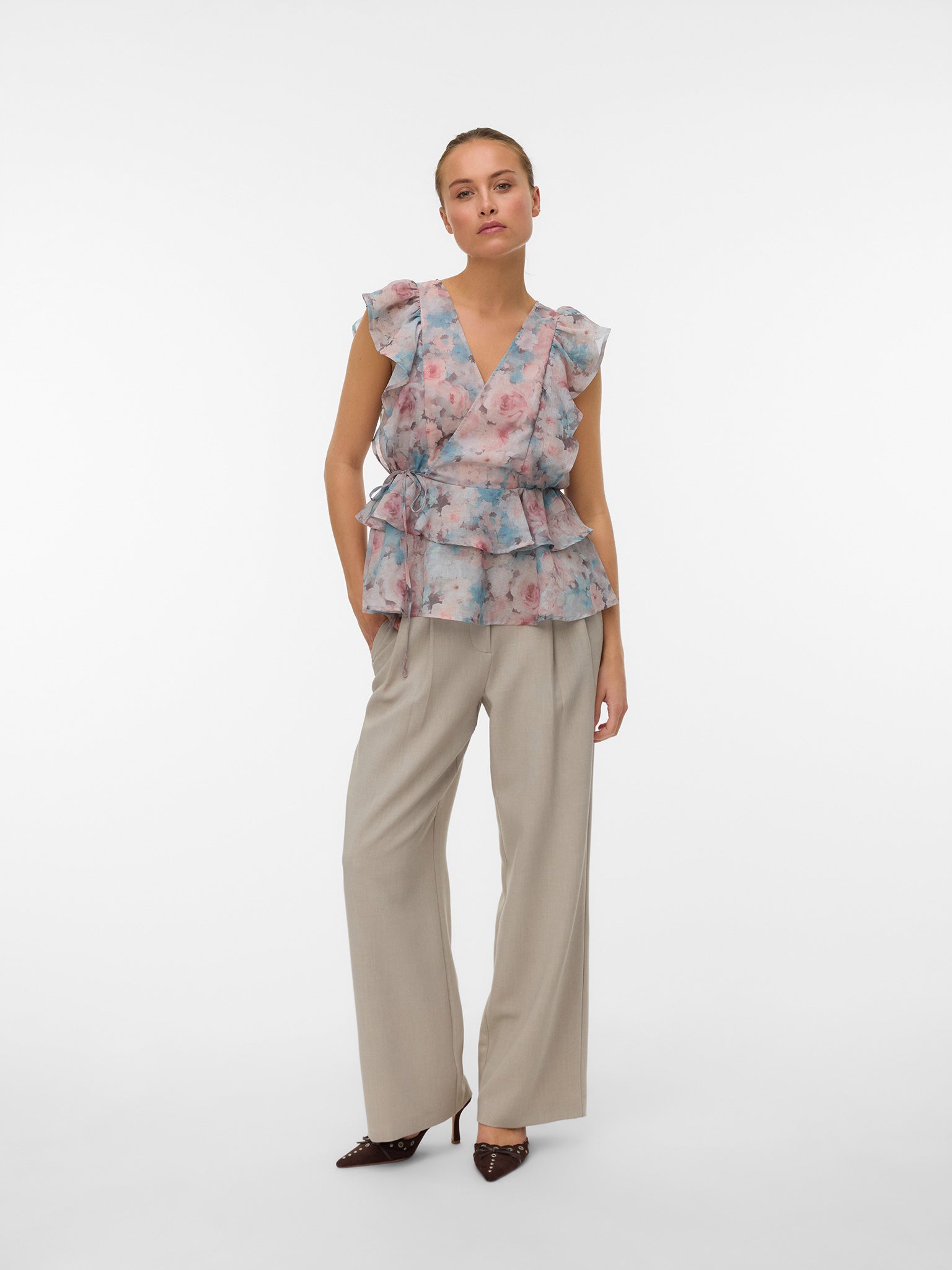 Γυναικείο top φλοράλ VMSABRINA SS FLOUNCE TOP WVN EXP 10343869 | 10343869