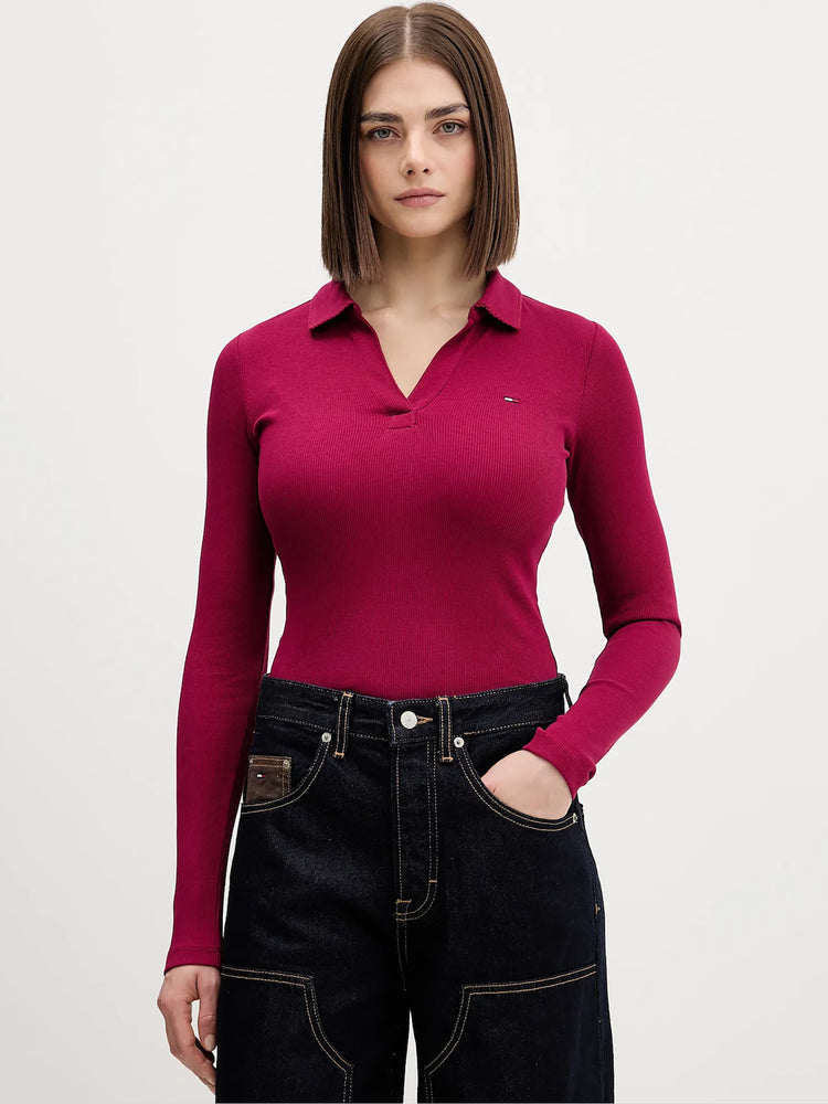 Γυναικεία μπλούζα polo TJW SLIM ESSENTIAL RIB LS POLO DW0DW21933VLC | DW0DW21933VLC