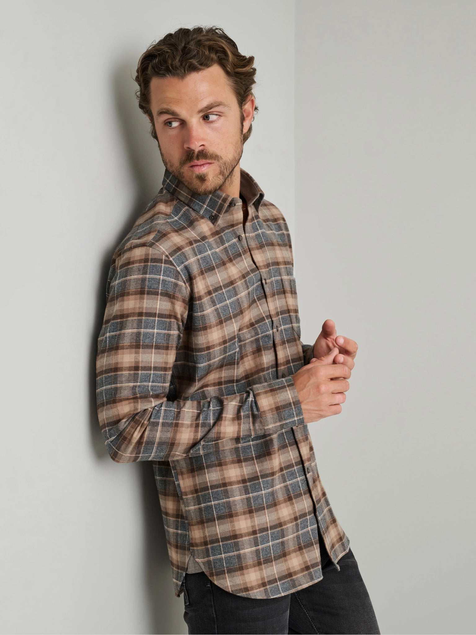 Ανδρικό πουκάμισο brown/grey 24NG.SD196/1B | 24NG.SD196/1B