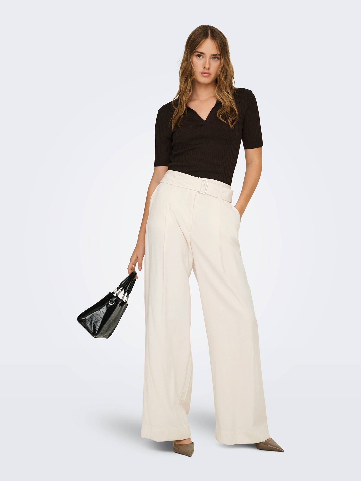 Γυναικείο παντελόνι με ζώνη ONLTILA LIFE HW BELT WIDE PANT TLR 15367390 | 15367390