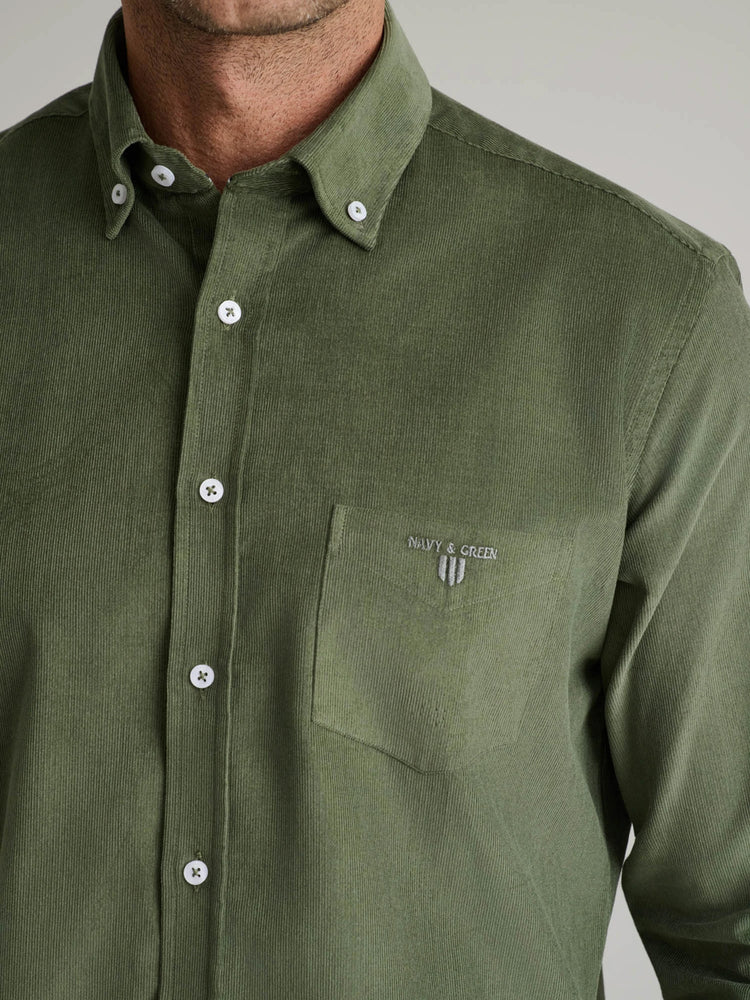 Ανδρικό πουκάμισο κοτλέ dark olive 24NG.SD146/1B.2 | 24NG.SD146/1B.2