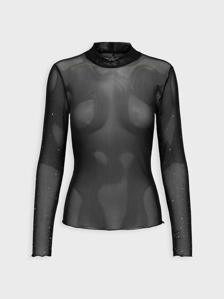 Γυναικεία μπλούζα διάφανη με στρας ONLELSA L/S MESH SHINE HIGH NECK TOP JRS 15310212 | 15310212