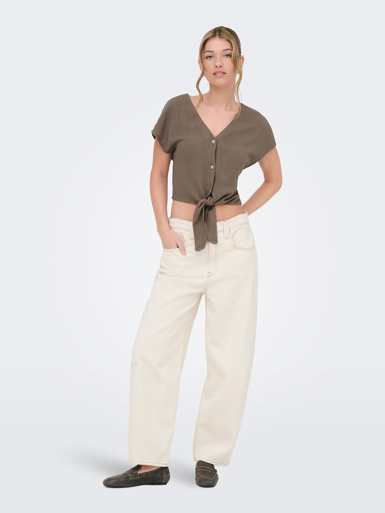 Γυναικείο πουκάμισο λινό ONLSIESTA SS KNOT LIN BL SHIRT PNT NOOS 15322270 | 15322270