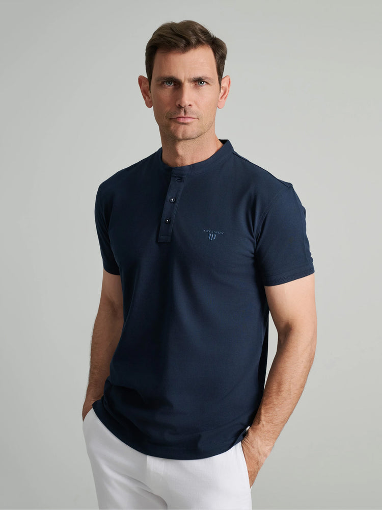 Ανδρικό polo mao γιακάς marine blue 24GE.959/PB/YL.3 | 24GE.959/PB/YL.3