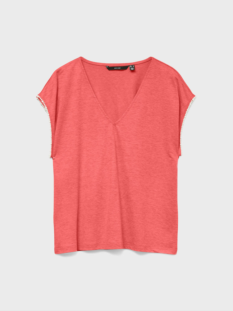 Γυναικεία μπλούζα VMVIPS SS AVA V-NECK TOP JRS 10327099 | 10327099