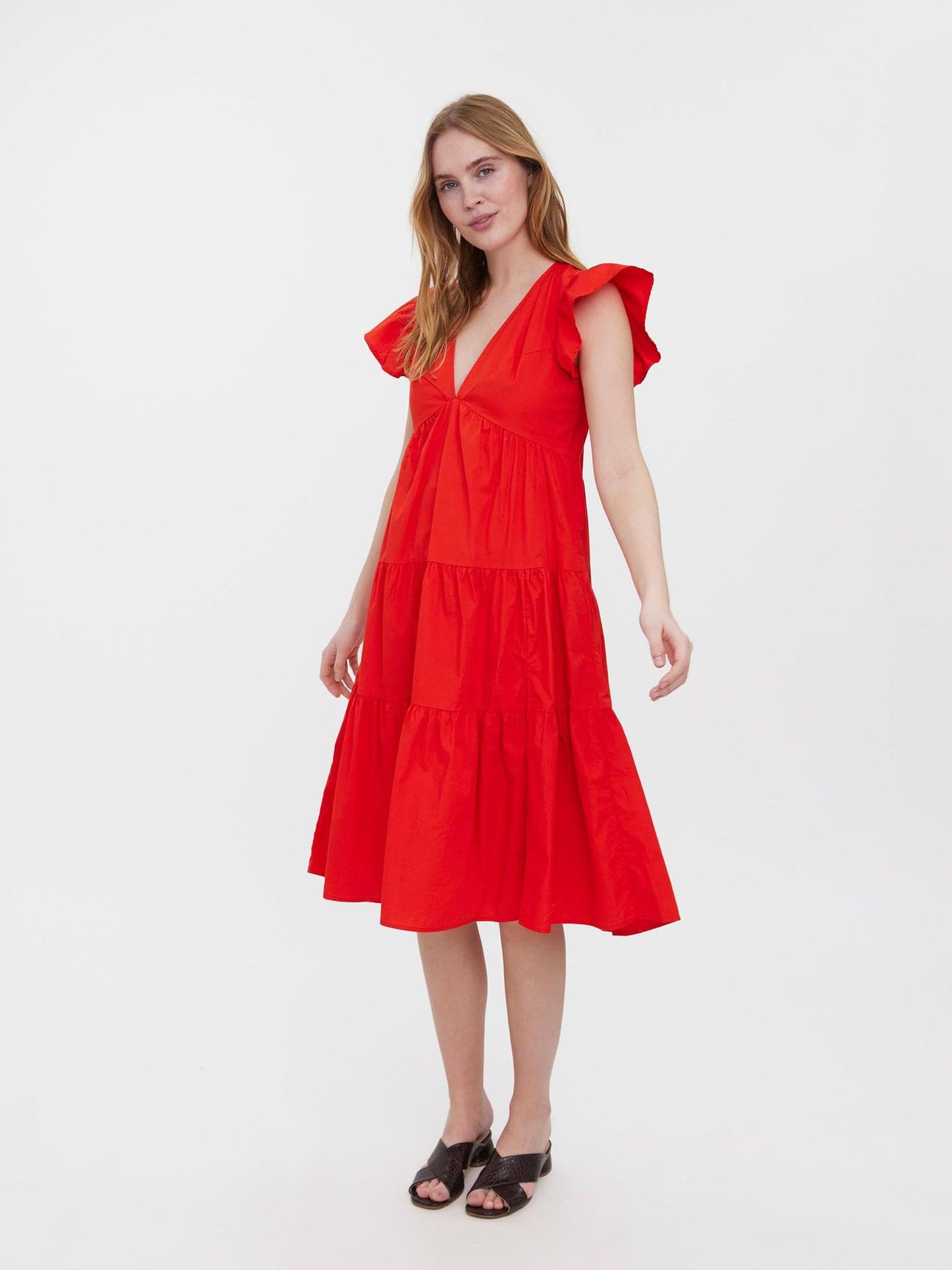 Γυναικείο φόρεμα VMJARLOTTE SS CALF SLIT DRESS WVN 10261022