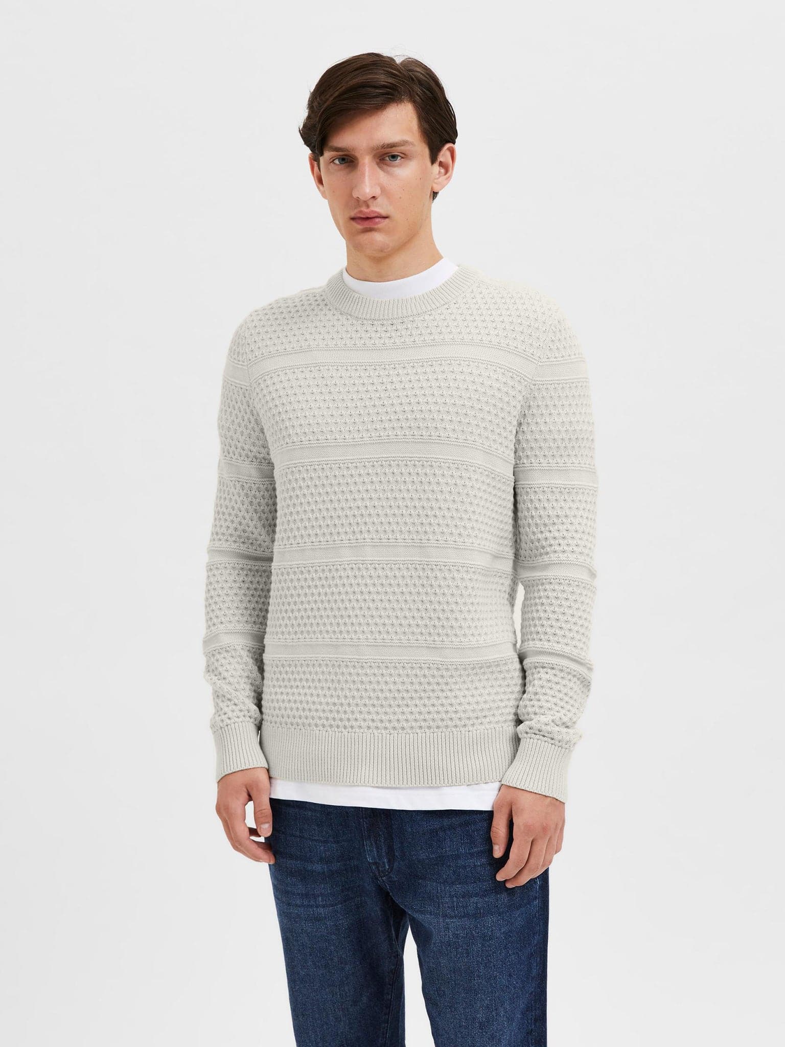 Ανδρική μπλούζα πλεκτή SLHREMY LS KNIT STRIPE CREW NECK W CAMP 16087948 | 16087948