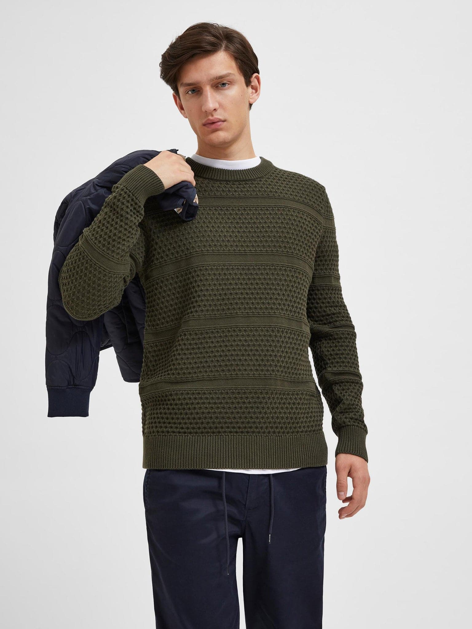 Ανδρική μπλούζα πλεκτή SLHREMY LS KNIT STRIPE CREW NECK W CAMP 16087948 | 16087948