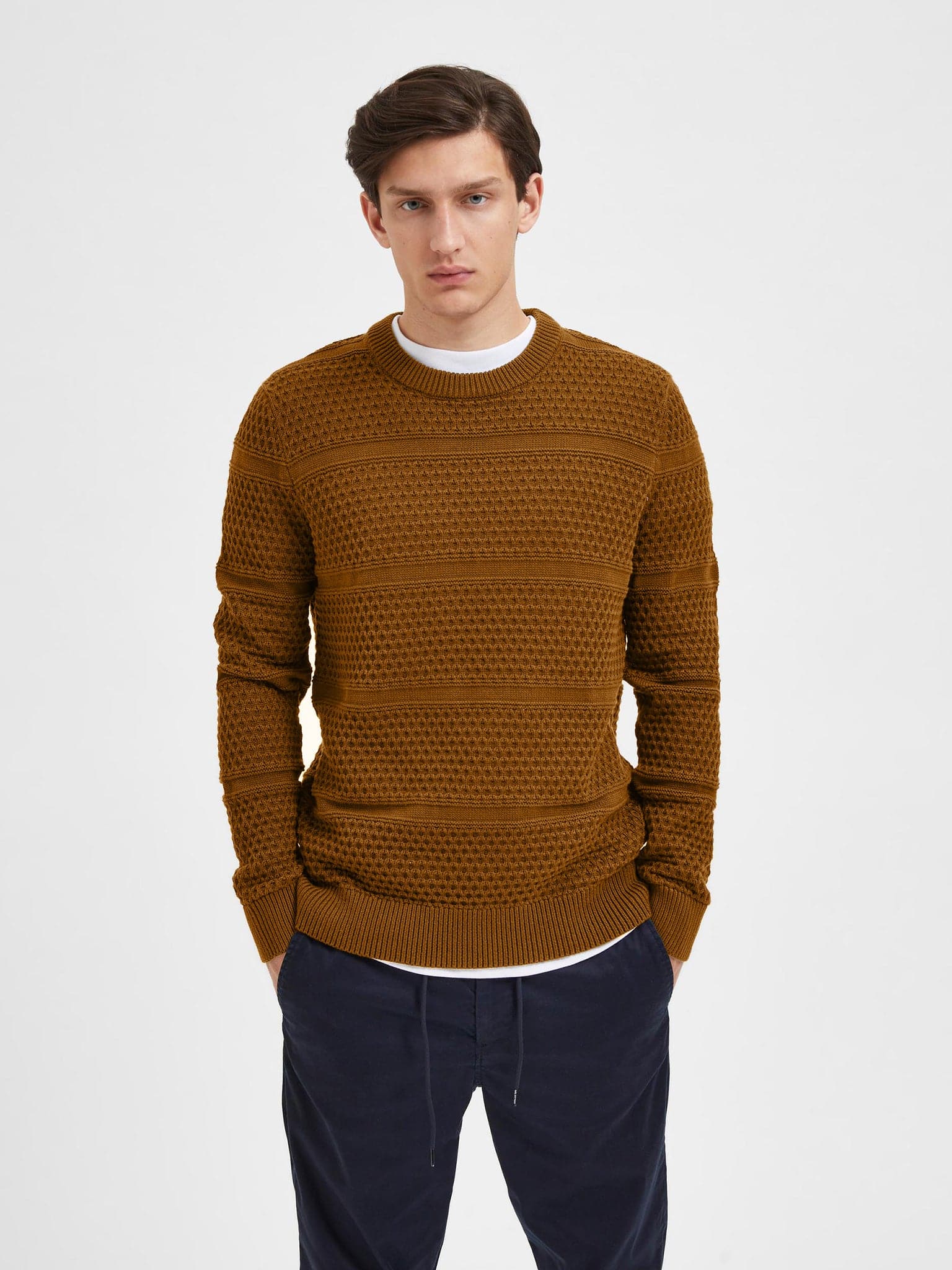 Ανδρική μπλούζα πλεκτή SLHREMY LS KNIT STRIPE CREW NECK W CAMP 16087948 | 16087948