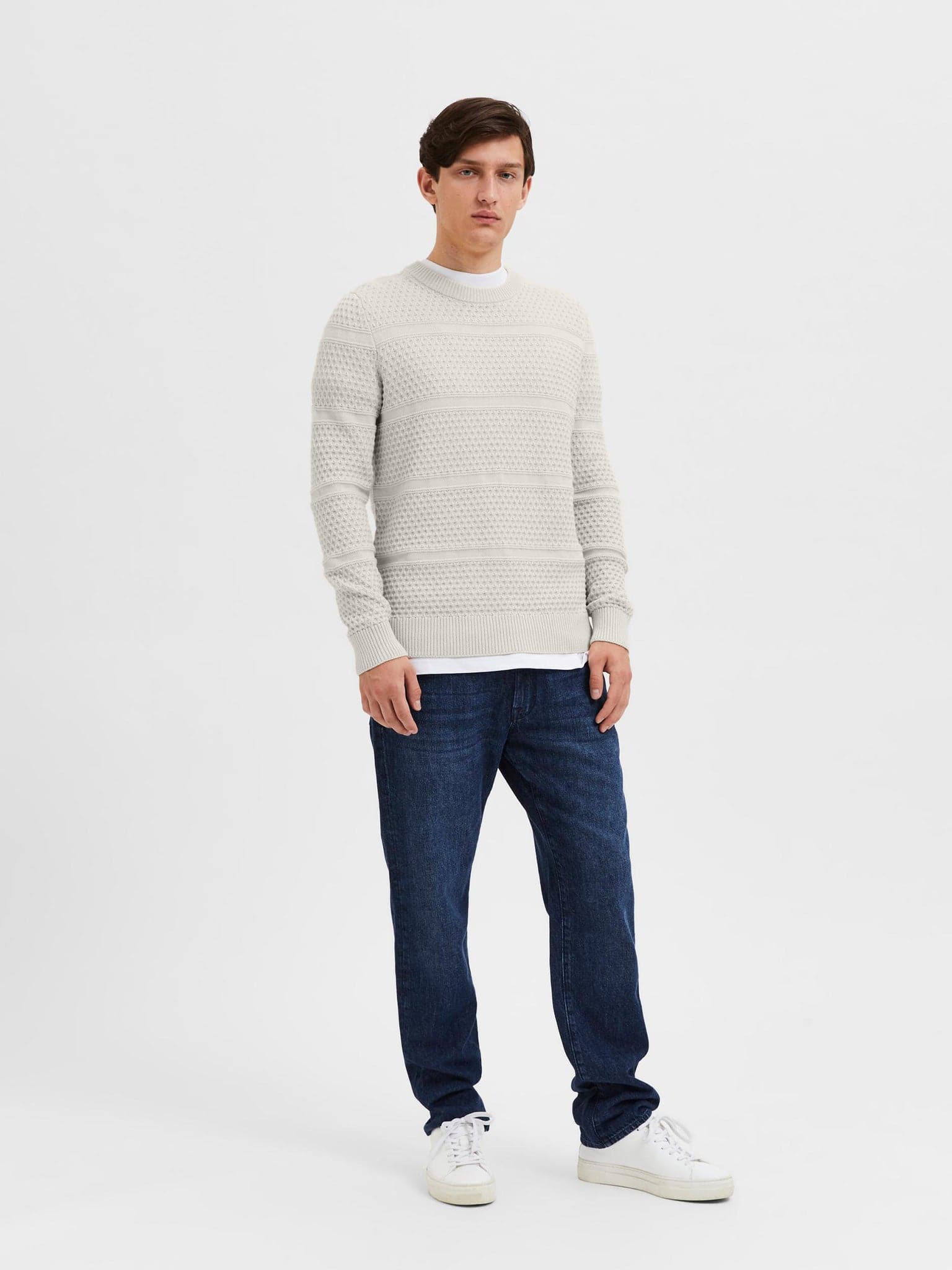 Ανδρική μπλούζα πλεκτή SLHREMY LS KNIT STRIPE CREW NECK W CAMP 16087948 | 16087948