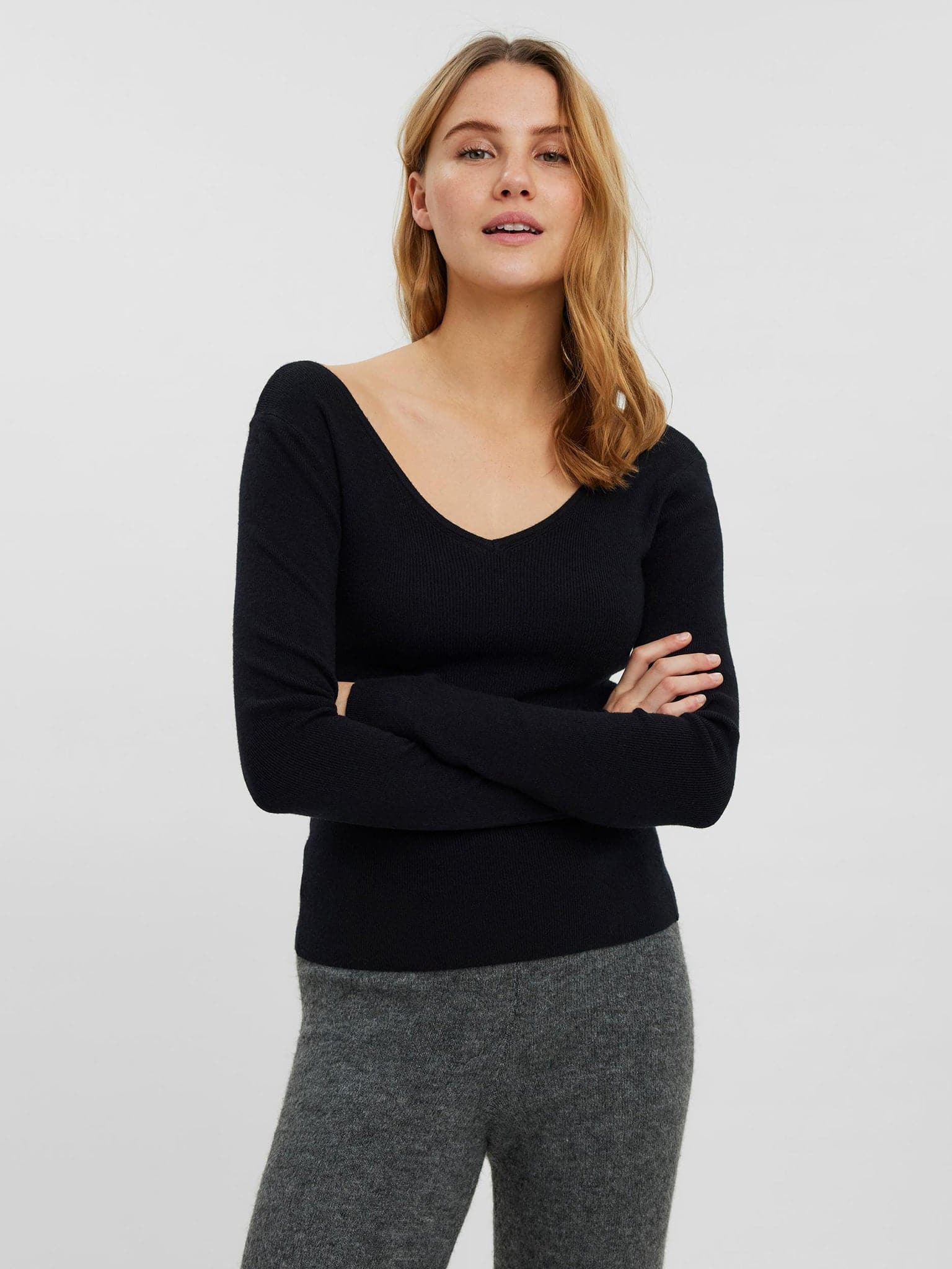 Γυναικεία μπλούζα πλεκτή VMGOLD RIB LS V-NECK BLOUSE 10257154 | 10257154