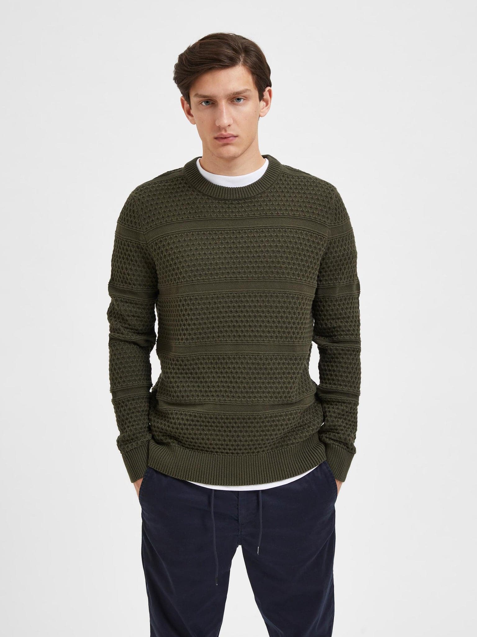 Ανδρική μπλούζα πλεκτή SLHREMY LS KNIT STRIPE CREW NECK W CAMP 16087948 | 16087948