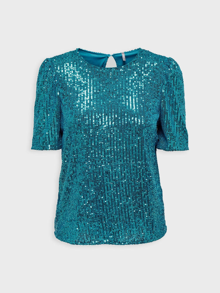 Γυναικεία μπλούζα με παγιέτες ONLANA S/S SEQUINS TOP JRS 15278973 | 15278973
