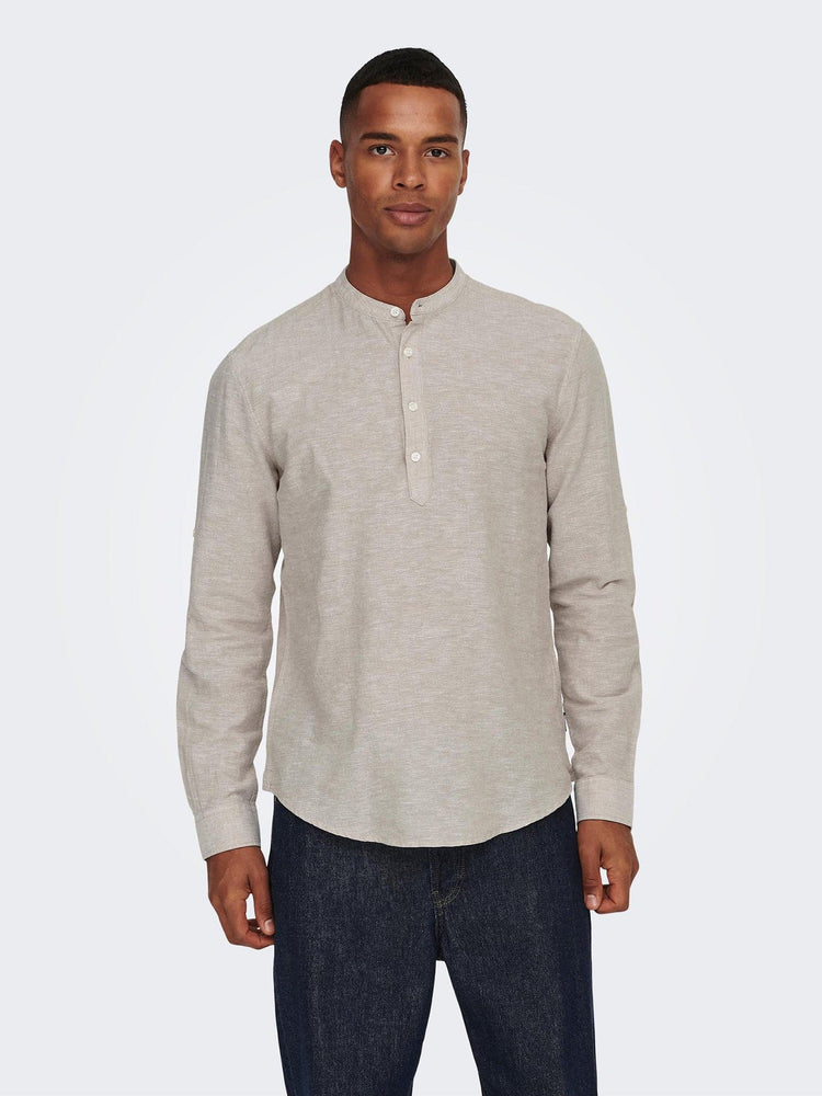 Ανδρικό πουκάμισο ONSCAIDEN LS HALFPLACKT LINEN SHIRT NOO 22009883 | 22009883